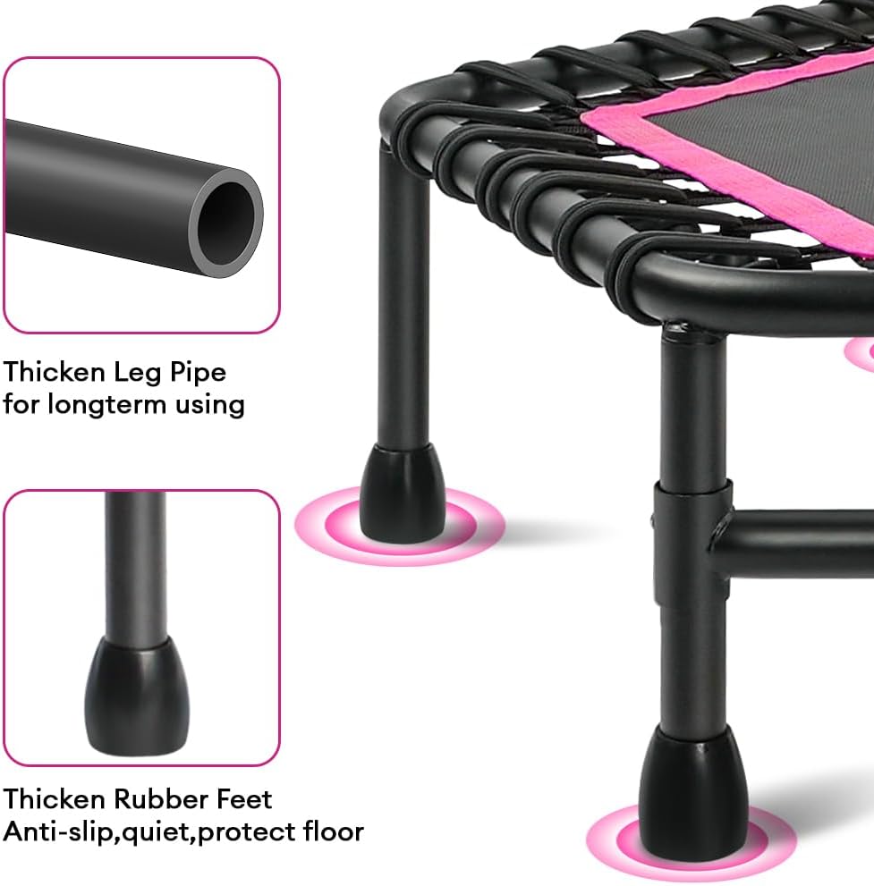ONETWOFIT 42"/45" Rebounder Trampoline voor Volwassenen, Stille Mini Trampoline Indoor Oefening Fitness Trampoline Bungee Rebounder