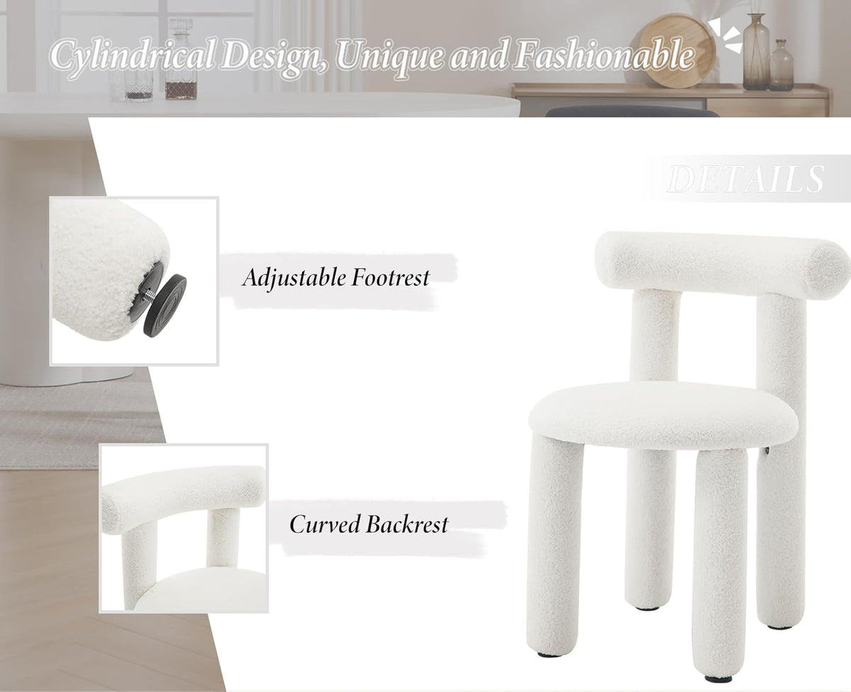 chairus Set of 2 Kitchen Chairs Faux Fur Dining Chairs No Armrest Modern Accent Chairs for Dining Room Upholstered Chairs Living Room Kitchen (White) - QUORE