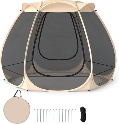 FANTASK Pop-up-tent, opvouwbaar paviljoen met rondom mesh en draagtas en zonnedak, zonnedak voor 4-6 personen, campingtent, schermhuis voor tuin, terras, achtertuin