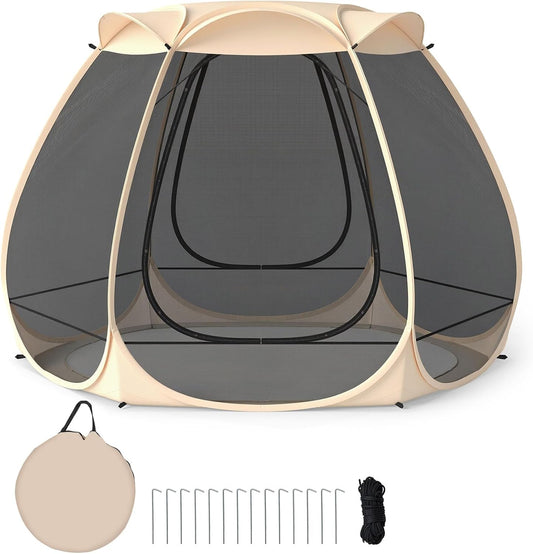 FANTASK Pop-up-tent, opvouwbaar paviljoen met rondom mesh en draagtas en zonnedak, zonnedak voor 4-6 personen, campingtent, schermhuis voor tuin, terras, achtertuin
