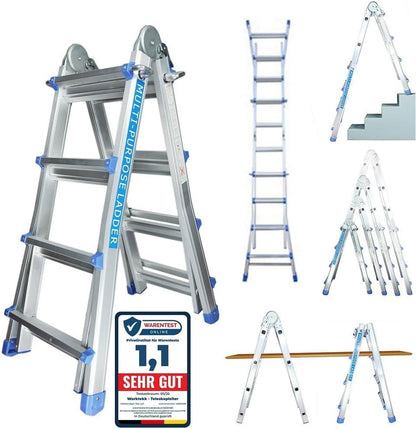 Professionele aluminium telescopische ladder, 4/7/14 treden, ombouwbare trapladder, multifunctionele ladder