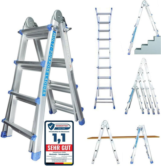 Professionele aluminium telescopische ladder, 4/7/14 treden, ombouwbare trapladder, multifunctionele ladder