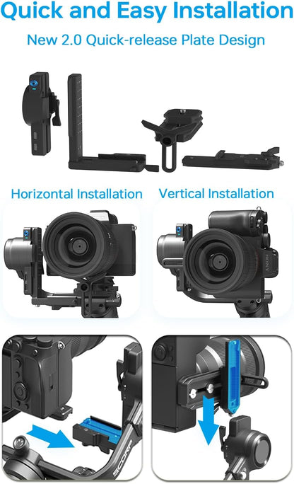 Feiyu SCORP 2 DSLR camera stabilisator gimbal voor Canon/Sony/Panasonic/Nikon/Fujifilm, 2,5 kg laadvermogen, touchscreen, 13 uur batterijduur
