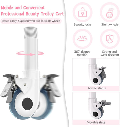 Schoonheidskar Met Wielen – Salonwagen – Werkwagen – Beauty Trolley – Kapperswagen – Voor Vacuümtherapiemachine – 2 Niveaus, 2 Grote Laden En Verwijderbare Emmer – ABS, 150 Kg Draagvermogen