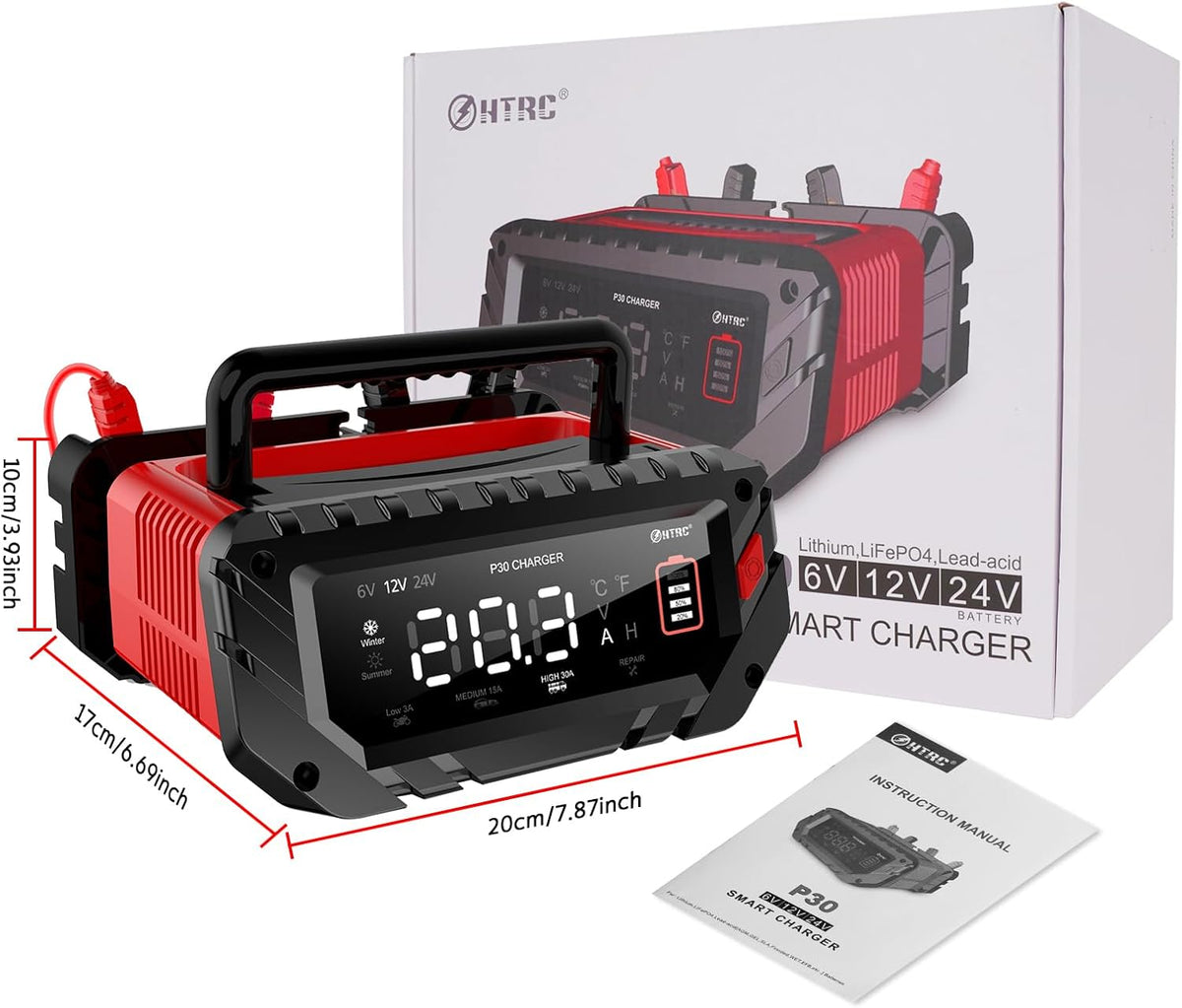 Acculader Auto – Batterijlader 12V – Auto Accu Oplader – Motorfiets Oplader – Oplader Voor Autobatterijen – 6V/12V/24V Automatische Spanning – 9-Traps Intelligente Laadfunctie Met Reparatiemodus