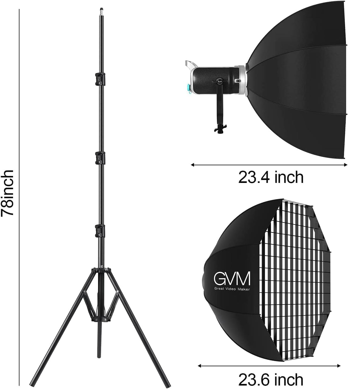 GVM 200W LED videoverlichting met softbox, Bowens 3200K-5600K LED videoverlichting, APP- en DMX-besturing LED studio continu licht voor fotografie, video, interview, YouTube, 93000Lux/0,5m