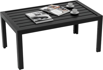Outsunny Beistelltisch Balkontisch aus Stahl Rechteckig Kaffeetisch wetterfest Gartentisch pfleegelcht Sofatisch Outdoor Tisch für Balcony Garten Terrasse Veranda Wohnzimmer, 101.6x61x46cm Schwarz - QUORE