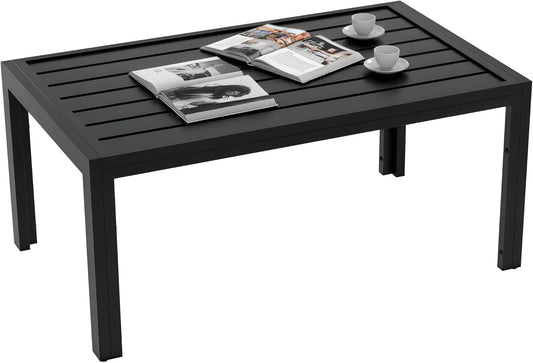 Outsunny Beistelltisch Balkontisch aus Stahl Rechteckig Kaffeetisch wetterfest Gartentisch pfleegelcht Sofatisch Outdoor Tisch für Balcony Garten Terrasse Veranda Wohnzimmer, 101.6x61x46cm Schwarz - QUORE