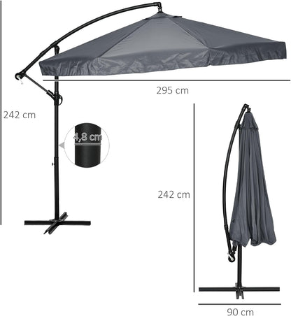 Outsunny Ampelschirm, 295 x 295 cm Sonnenschirm mit Handkurbel und Moskitonetz, 360° Drehbarer Gartenschirm für 8 Persons, Marktschirm für Balcony, Stahl, Polyester Dunkelgrau, Dunkelgrau - QUORE