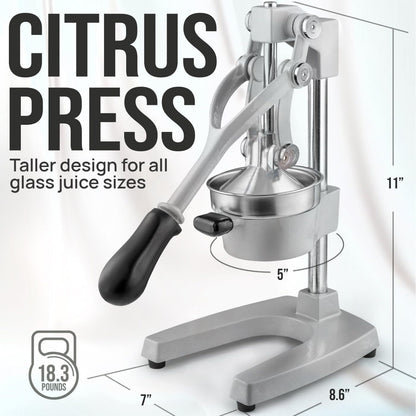 Zulay Kitchen Gietijzeren citruspers, gemakkelijk te reinigen, duurzaam, professionele citruspers van roestvrij staal, handmatige citroenpers en oranje (grijs)