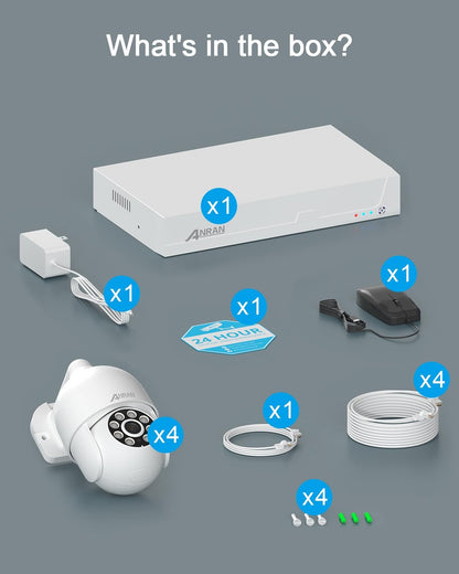 ANRAN 4K Bewakingscamera POE-set, Camera Beveiliging, Bewakingscamera Binnen, 4 x 8 MP camera's, 30 m HD-nachtzicht en bewegingsdetectie, 24/7 opname met 2 TB harde schijf