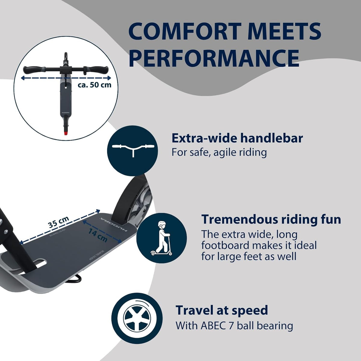 HUDORA BigWheel 230 Advanced Scooter, stabiele aluminium step voor maximaal 120 kg, stille en inklapbare citystep met standaard en bel, kickstep voor kinderen, jongeren en volwassenen