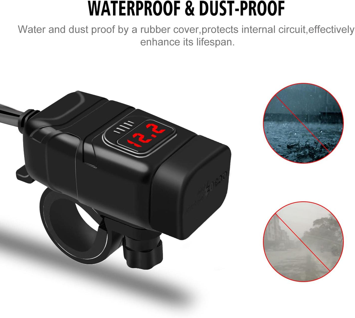 USB-stopcontact voor motorfiets, 18 W QC3.0 30 W PD USB-oplader voor motorfiets, waterdicht, snel opladen met schakelaar en led-voltmeter, US-B-stuur voor marine, auto, camper, SUV, boten