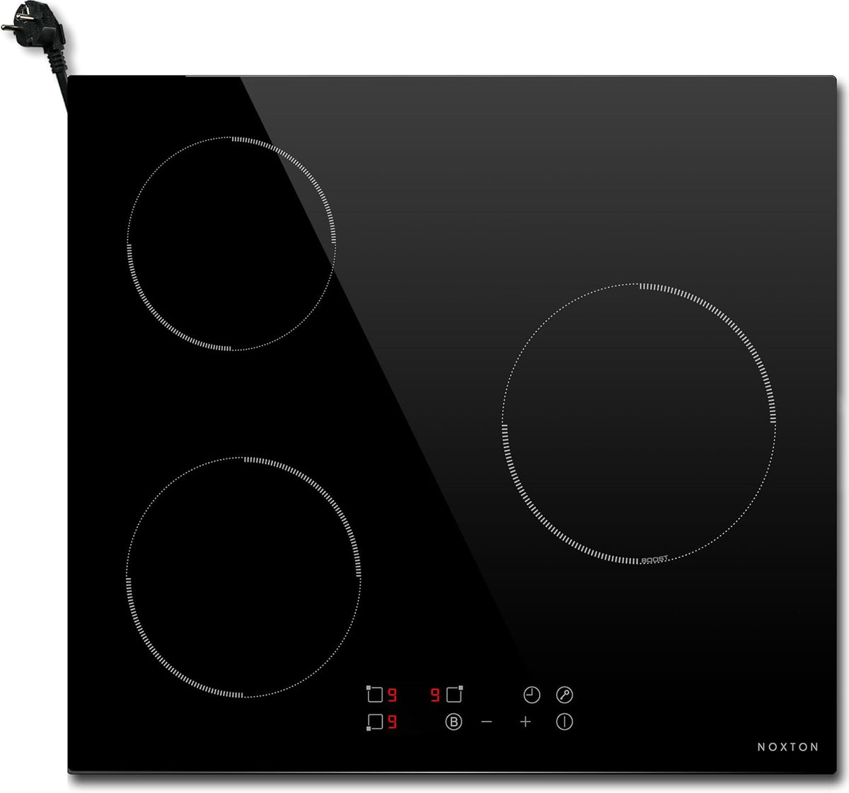NOXTON Inductiekookplaat 3 kookplaten 60 cm, uitgerust met een 60cm stekker, touch control, 1-90 minuten timer, 9-speed, kinderslot, automatisch sluiten, warmteindicator (3500 watt).