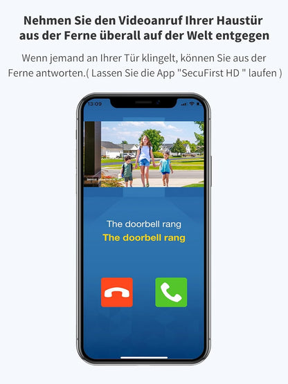 SecuFirst Slimme Video Deurbel met Camera met Draadloze Gong,Bedraad Doorbell, + SD Kaart 64GB opslag,Geen Verborgen Kosten, 2-Weg Audio, Zilver- DID701S