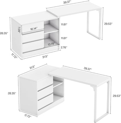 Tribesigns Desk, L Shaped Computer Table with Drawers and Shelves, Reversible White Corner Desk with Storage Cabinet, Modern Work Table for Home Office, Bedroom