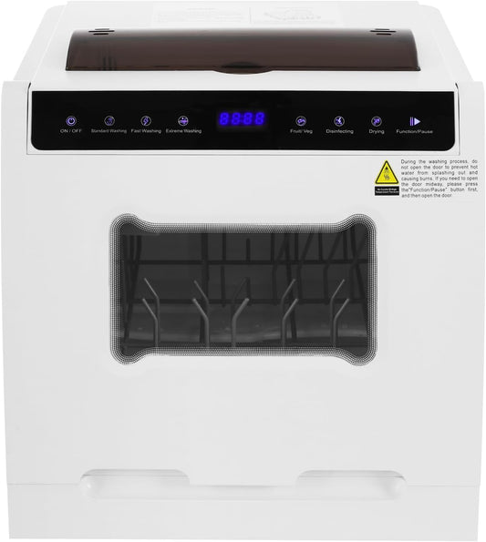 Mini-vaatwasser, tafelvaatwasser, 6 programma's, 5 liter tank, vaatwasser, klein, 360° reinigingsafdekking, voor woningen, slaapzalen, boten en kampeerders, wit