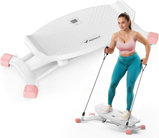 MERACH Zijdelings Balance Board voor volwassenen, met display, evenwichtstrainer met 2 weerstandsbanden, tot 136 kg, voor zijdelingse beweging, revalidatie en coördinatie, thuisgym, beginners - wit