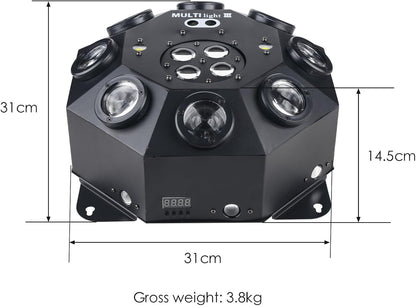 Beweegbaar hoofdlicht, 150 W RGBW 4-in-1 led-DJ-podiumverlichting, DJ-verlichting met oneindige rotatie en geactiveerd geluid, voor bruiloft, DJ-feestjes en live-huis
