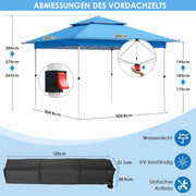 Paviljoen - Tuinpaviljoen - Partytent - Tuintent - Pop-up Kliksysteem - met 4 Muggennet Zijpanelen - Roldraagtas - Waterdicht - Stabiel - Dubbel Dak - UV-bescherming 50+ - 4 Zandzakken - voor Patio - Markt - Camping - 3.6 x 3.6 m - Blauw