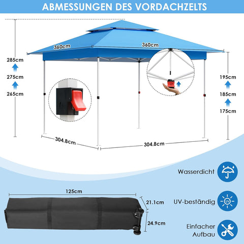 Paviljoen - Tuinpaviljoen - Partytent - Tuintent - Pop-up Kliksysteem - met 4 Muggennet Zijpanelen - Roldraagtas - Waterdicht - Stabiel - Dubbel Dak - UV-bescherming 50+ - 4 Zandzakken - voor Patio - Markt - Camping - 3.6 x 3.6 m - Blauw
