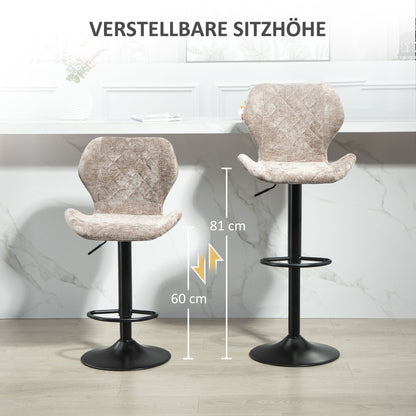 Barkrukken – Barstoelen – Keukenkrukken – Stoelen – Krukjes – Verstelbare Hoogte – 360° Draaibaar – Chenille Bekleding – Stalen Frame – Bruin – Set 2 Stuks