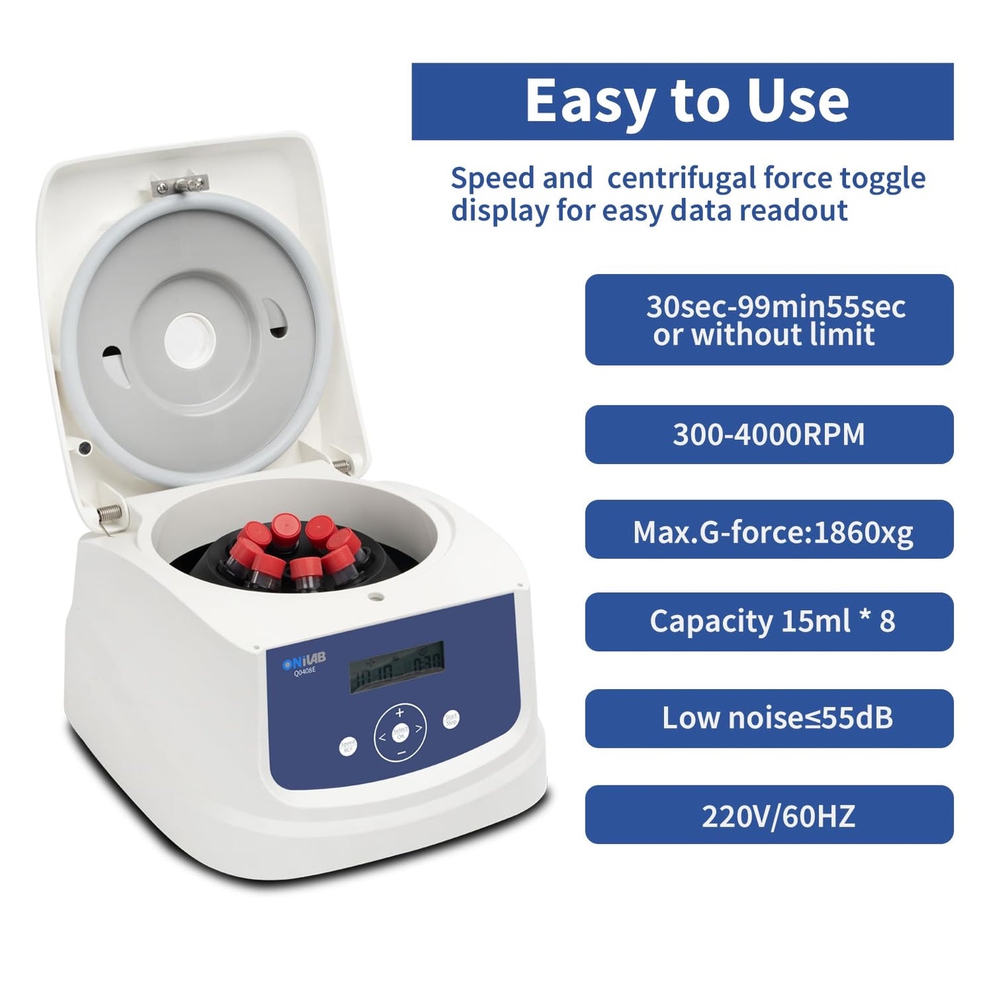 Laboratoriumcentrifuge – Benchtop Centrifuge – Tafelcentrifuge – Tafelmodel Centrifuge – Buisjescentrifuge – 8 X 15 Ml En PCR-vaten – 300-4000 Tpm – 1860 X G, Stil ≤ 55 dB