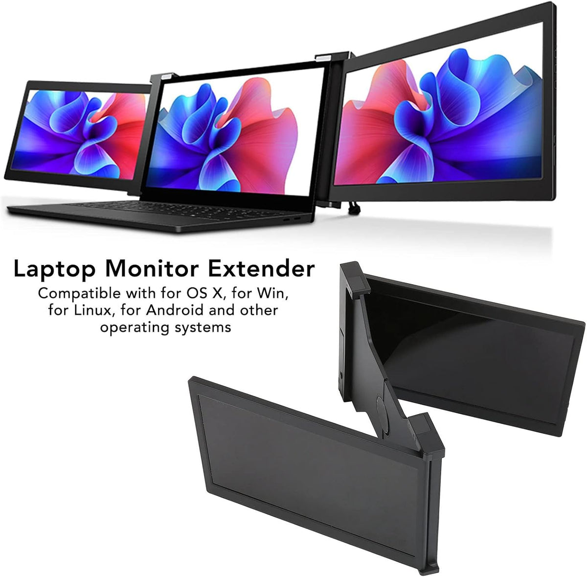 Triple Portable Monitor for Laptop, 13.3 Inch FHD 1080P IPS Laptop Screen Extender, External Dual Monitor for 13.3 To 16.5 Inch Laptop, Compatible with PC, Mobile, PS3/4(Black) - QUORE