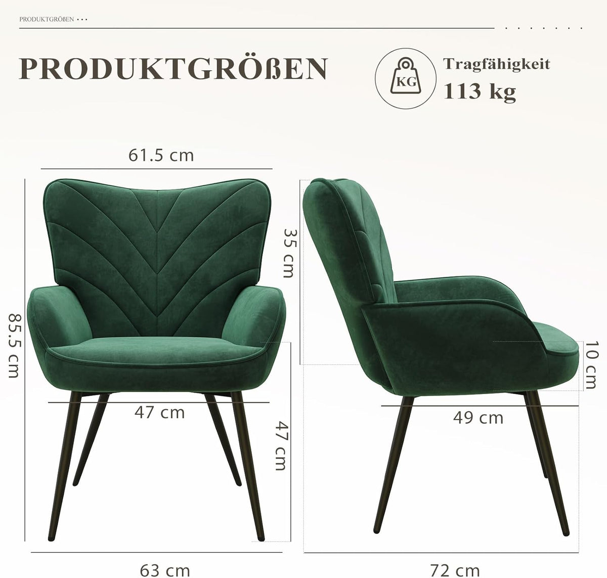 COLAMY Woonkamerstoel, fluwelen beklede relaxstoel met hoge rugleuning, gevoerde comfortstoel met Wingback-design, lounge stoel met houten poten voor woonkamer, leeshoek, groen