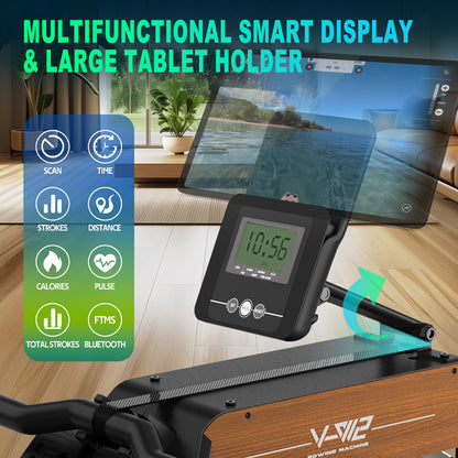 Rowing Machine for Home, Water Rowing Machine with Bluetooth Monitor, Foldable Rowing Machine, Rowing Machines with Adjustable Table Holder, 160 Kg Weight Capacity