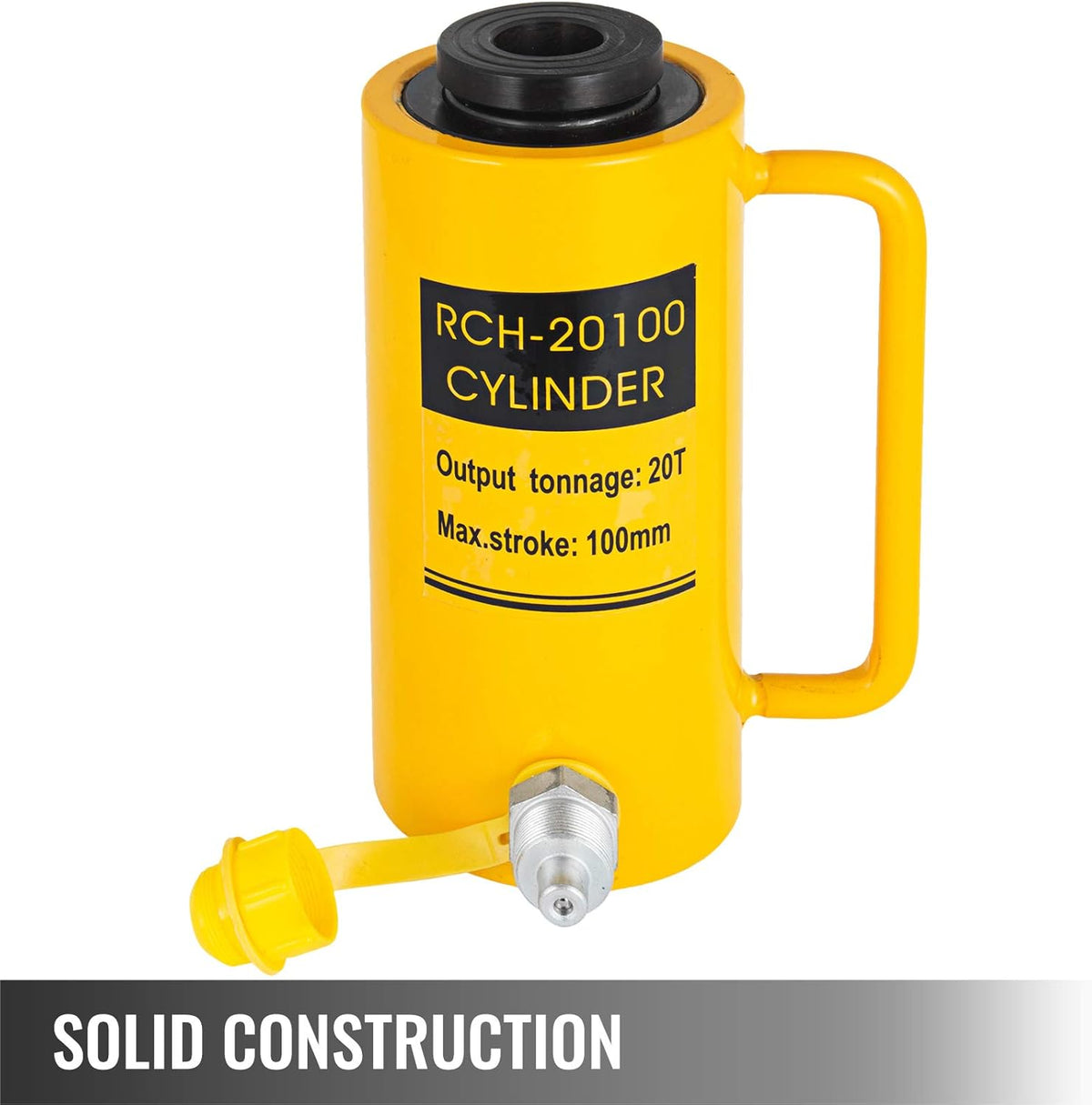 VEVOR Hydraulische cilinderkrik, capaciteit 20T, hydraulische cilinder, 100 mm, hub, eenvoudig werkend, draagbaar, geel, hydraulische krik, holle zuigerlift, hydraulische fles, 9 kg, voor