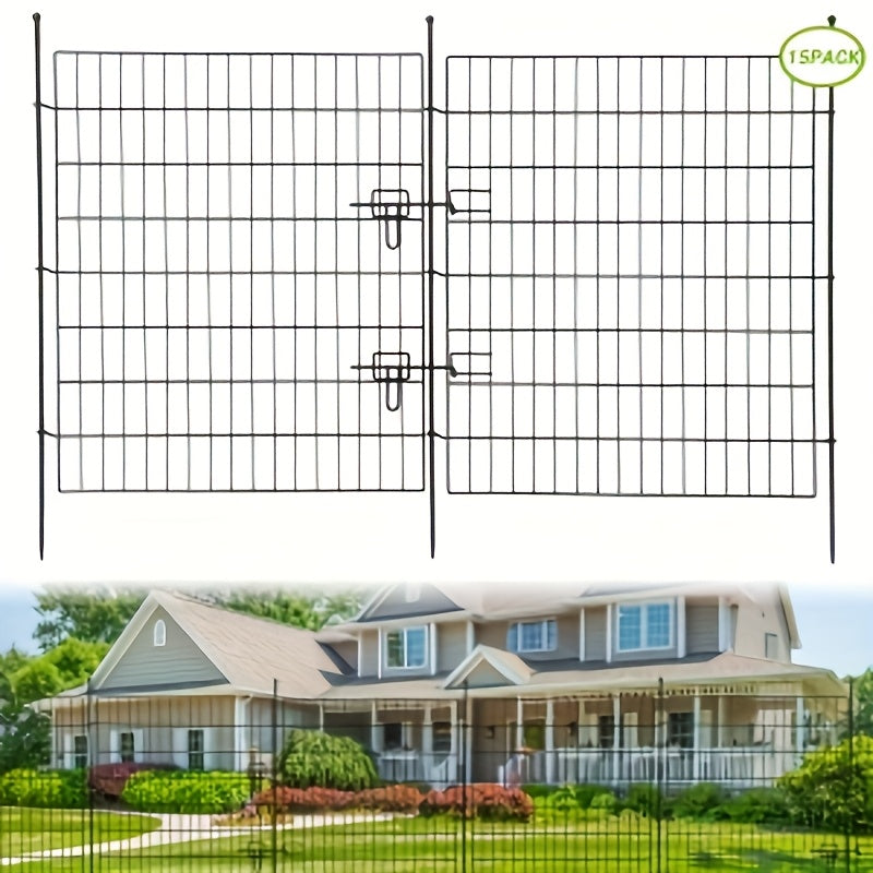 Tuinhek – Gaashek – Metalen Omheining – Tuinafscheiding – Stevige Hekwerkset – 14 Panelen + Deur – Vlakke Bovenkant – 73,66 x 81,28 cm