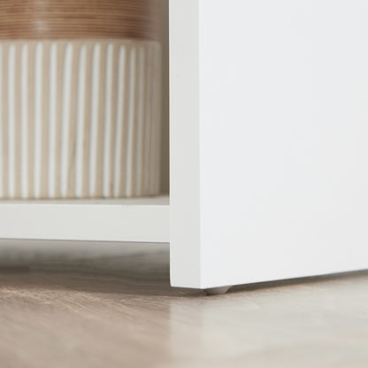 Keukeneiland – Keukenwagen – Kookeiland – Werktafel – Keukentrolley – 3 Open Planken – Roestvrijstalen Messenhouder – 105x65x90 cm – Wit/Naturel