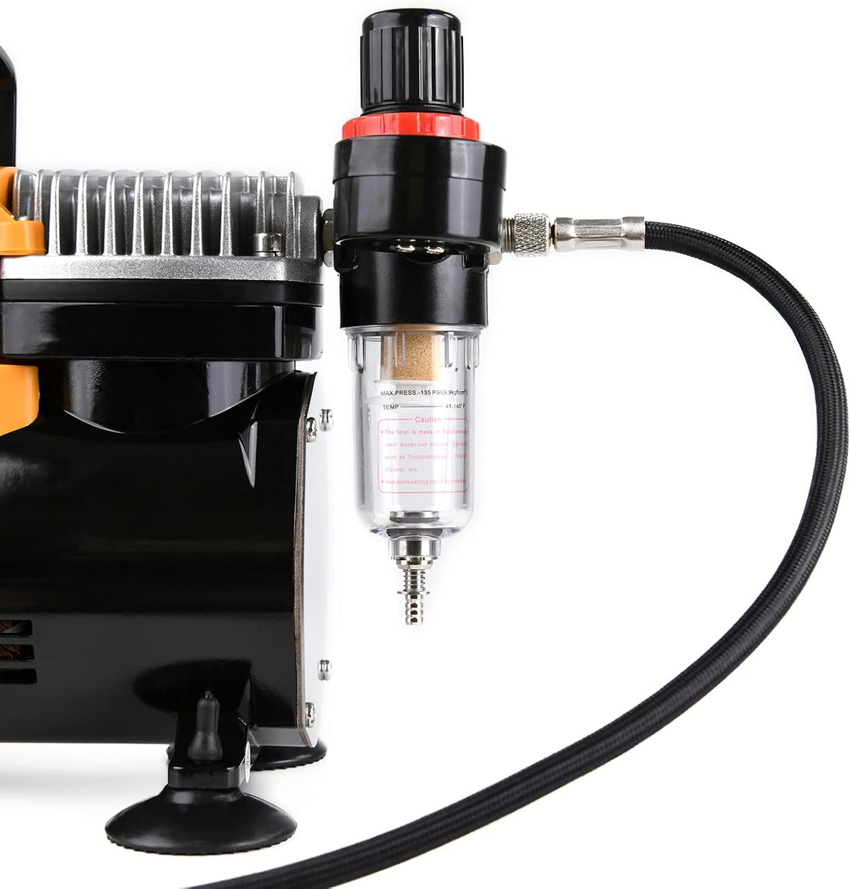 MEEDEN Airbrush-compressor, 1/5 pk, inzuigercompressor met auto-stop, hermisch beschermd, laag loopgeluid, 47 dB, regelaar, watervalhouder, 1/8 luchtslang voor modelbouw, tattoo en graffiti