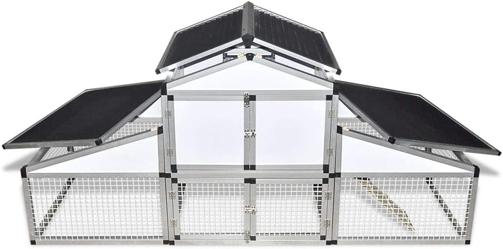 Outdoor Chicken Coop Large with Closed Door and Open Space with Box and Nest Made of Aluminium