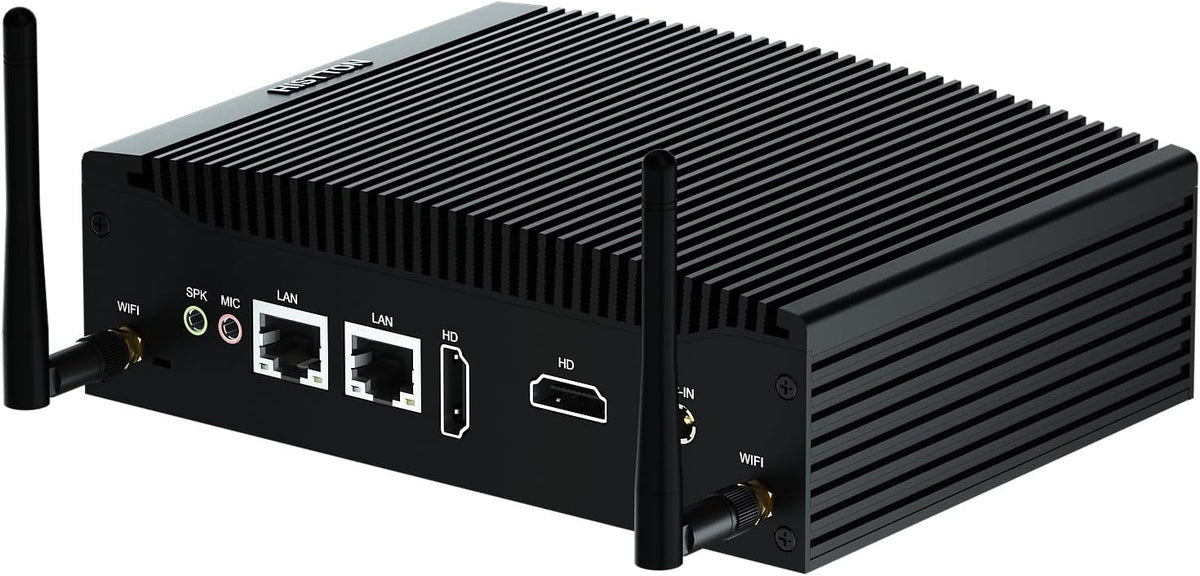 HISTTON Fanless Mini PC Industriële PC, Dual Core Core i5-8265U, DDR4 16GB RAM 512GB SSD, 2 RS232 COM, 2 LAN, 2 HD Dual Output, USB3.0, Dual WiFi, BT4.2, Mini Desktop PC, Windows 11 Pro Mini Computer