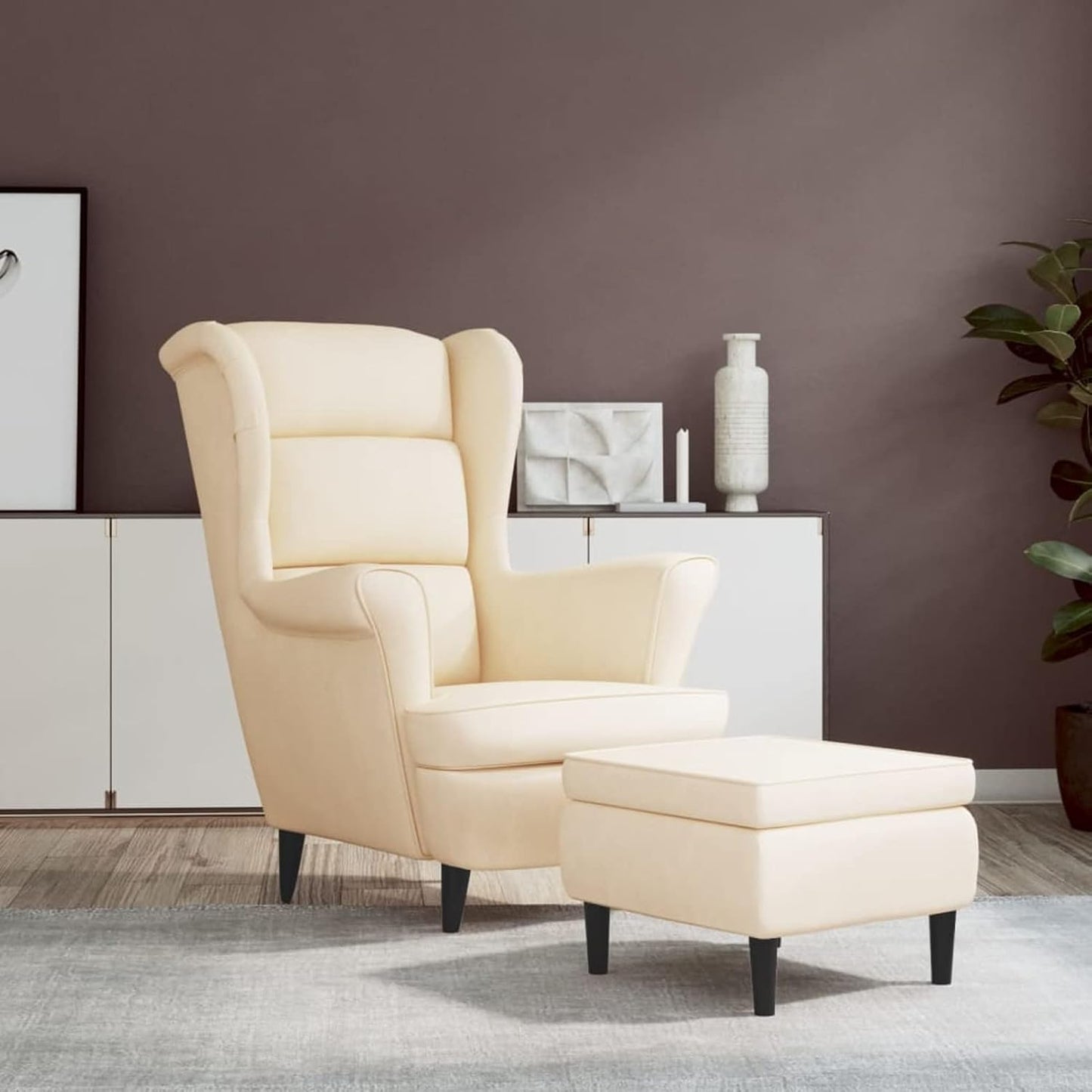 Tidyard Recliner Chair High Back Chair with Footrest Velvet Wooden Legs Armchair for Bedroom TV Chair Living Room Velvet Chair with Footrest