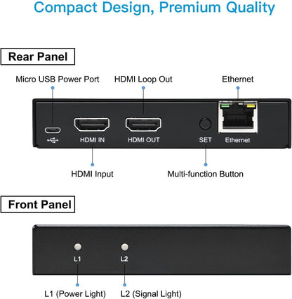 DDMALL HDMI-video-encoder voor livestream, H.264 H.265, realtime 4K 60Hz lokale loopout, ondersteunt SRT HLS RTSP RTMP RTMPS UDP/TCP, HDMI-video-encoder voor YouTube, Twitch (HEV-10)