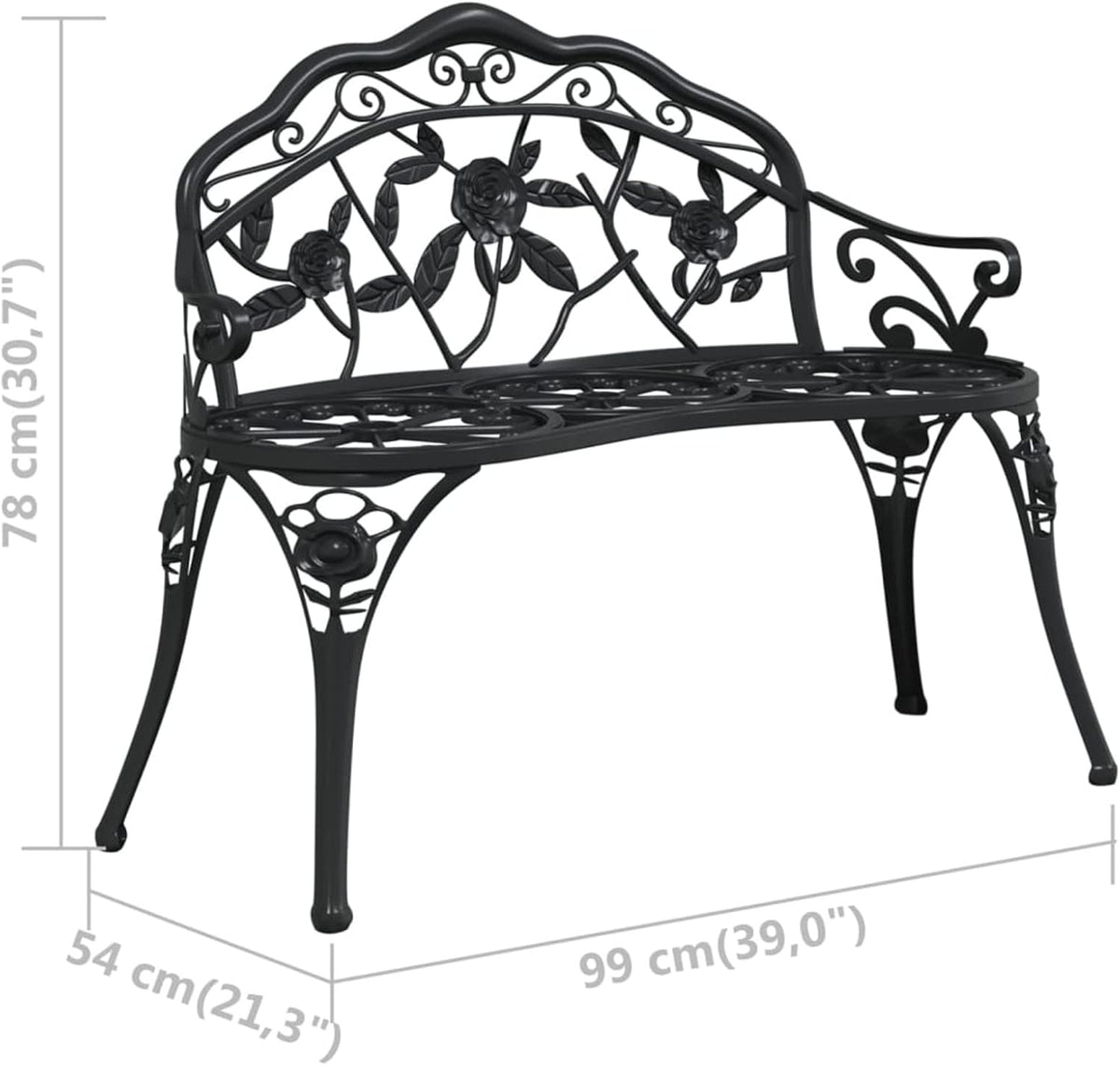Garden Bench 100 cm Cast Aluminium Black Outdoor Bench Furniture - QUORE