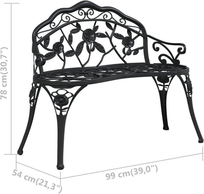 Garden Bench 100 cm Cast Aluminium Black Outdoor Bench Furniture - QUORE