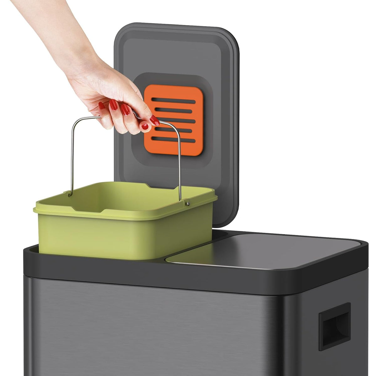 Mbillion Vuilnisemmer voor in de keuken, 2 vakken, afvalscheidingssysteem, roestvrij staal, met uitneembare binnenemmers, voor thuis, kantoor, 20 + 20 l, zwart