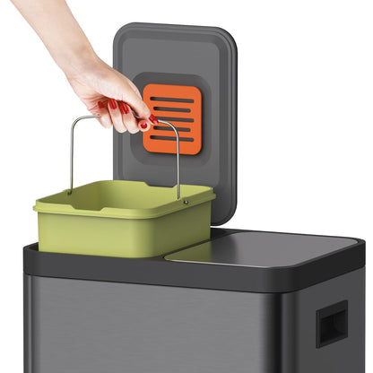Mbillion Vuilnisemmer voor in de keuken, 2 vakken, afvalscheidingssysteem, roestvrij staal, met uitneembare binnenemmers, voor thuis, kantoor, 20 + 20 l, zwart
