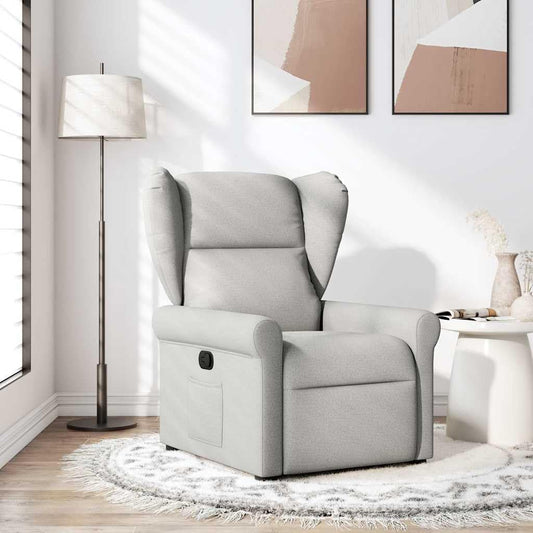 Relaxstoel – Fauteuil – Loungestoel – TV Stoel – Ligstoel – Wolkengrijs Stof – Handmatige Ligfunctie – Stevig Hout-Metaal Frame