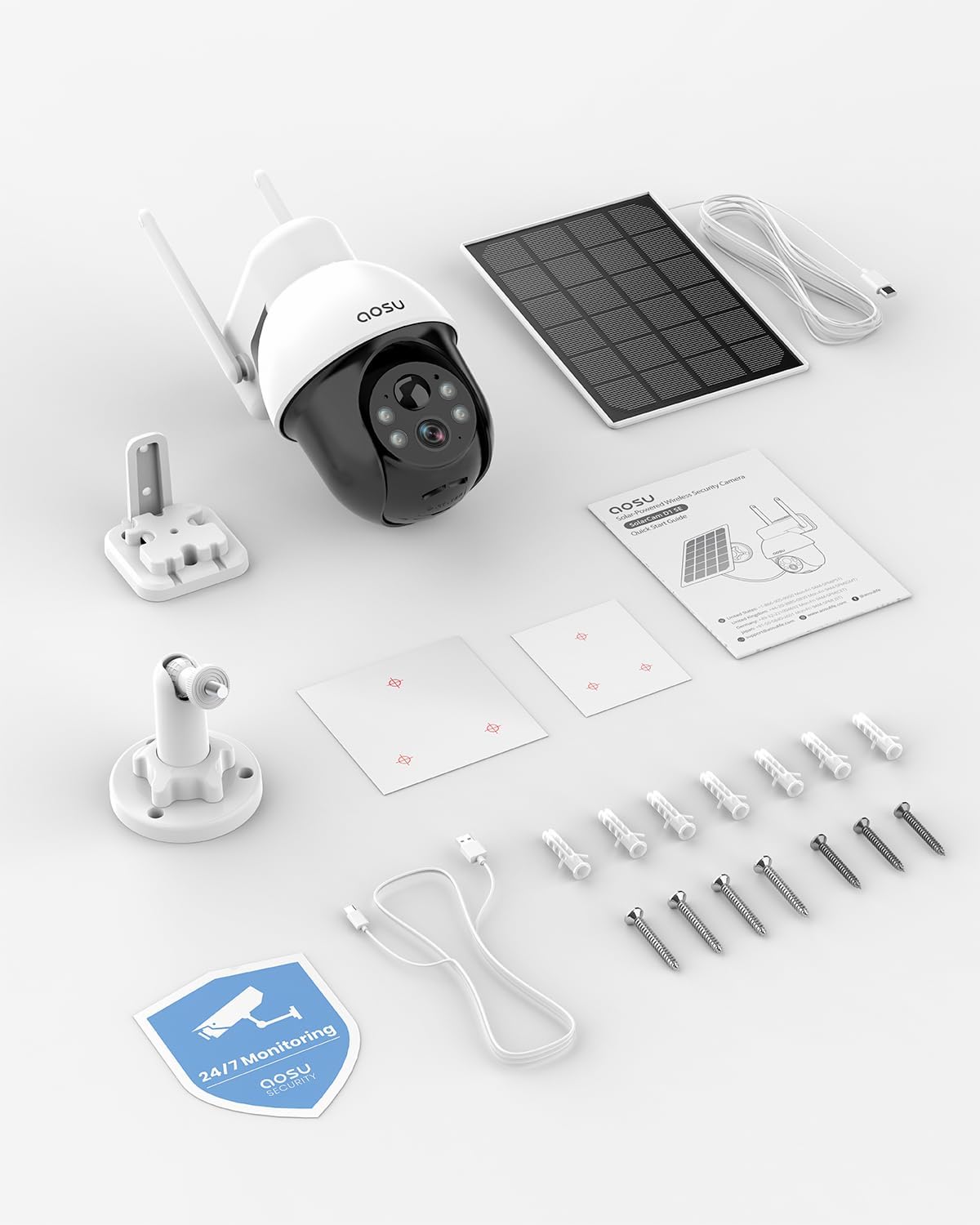 AOSU Draadloos Buiten Systeem voor Zonnebeveiligingscamera's, 3K/5MP WiFi Camera op Batterij voor Huisbeveiliging, Panoramische PTZ, Auto Tracking, Nachtzicht, Spotlights, 2-Weg Gesprek