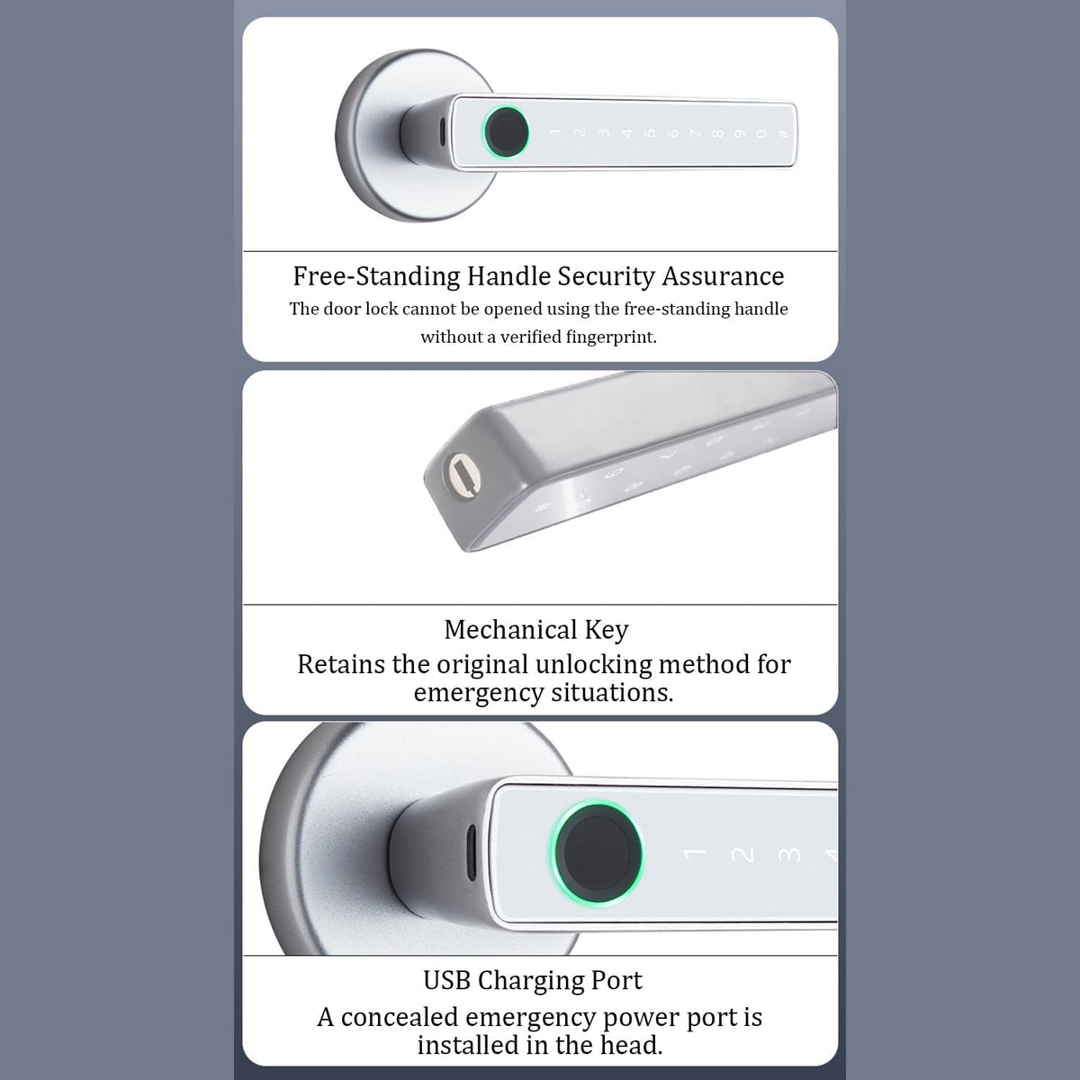 Deurklink met code – Elektronisch deurslot – Slimme deurklink – Vingerafdrukslot – Toegangscode slot – 9 Ontgrendelingsmethoden – Aluminiumlegering, App-bediening