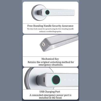 Deurklink met code – Elektronisch deurslot – Slimme deurklink – Vingerafdrukslot – Toegangscode slot – 9 Ontgrendelingsmethoden – Aluminiumlegering, App-bediening