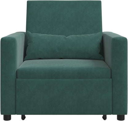 Donkergroene Fluwelen Stoel – Slaapbank – Omvormbare Zitplaats – Relaxstoel – Logeerbed – Comfortabele Boxkussens – Ruimtebesparend Design