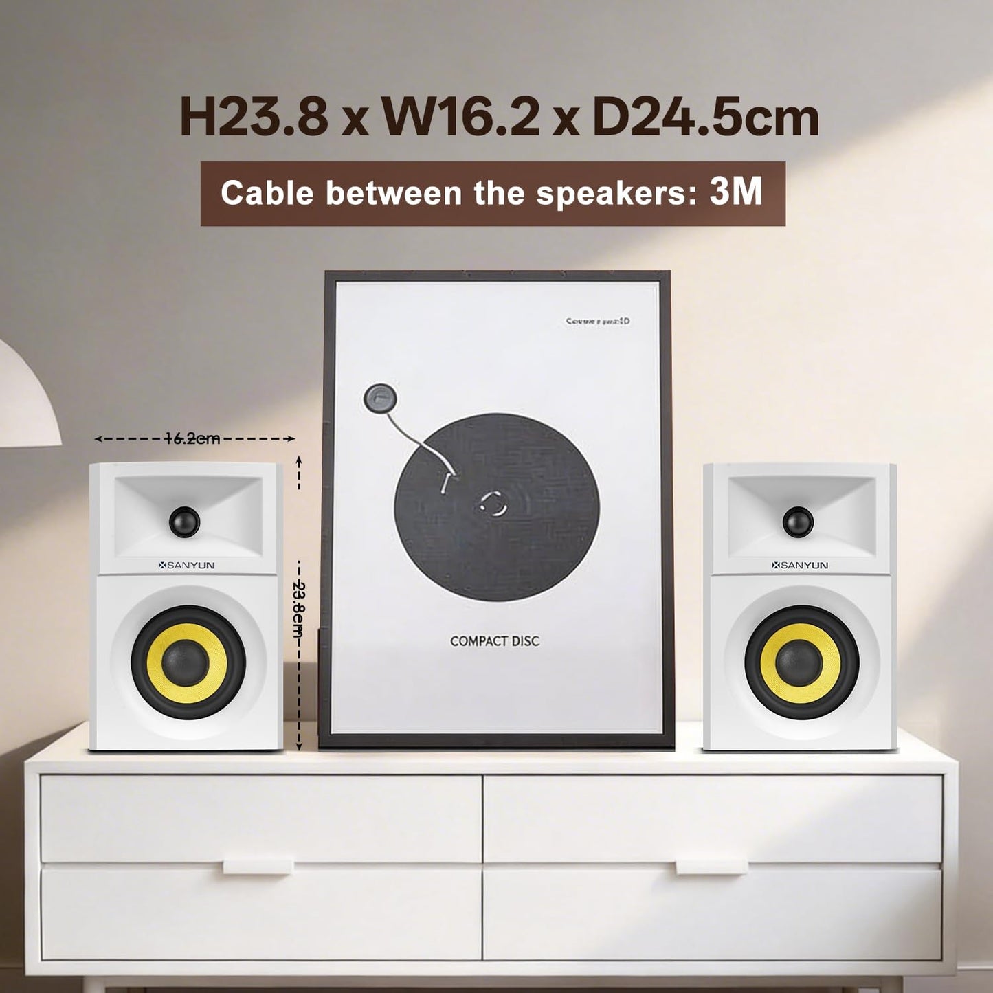 Actieve Boekenplankluidsprekers – Speakers – Luidsprekers – 2.0 Speakers – Near-Field Monitors – Wit – 80W Vermogen – DSP Ruimtelijk Geluid