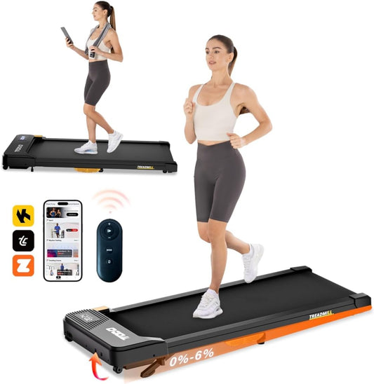 TODO Walking Pad, loopband voor thuis met helling, loopband, bureau, 1-6 km/u, elektrische loopband voor kantoor met afstandsbediening en apps-bediening, 2,5 pk motor, lcd-display