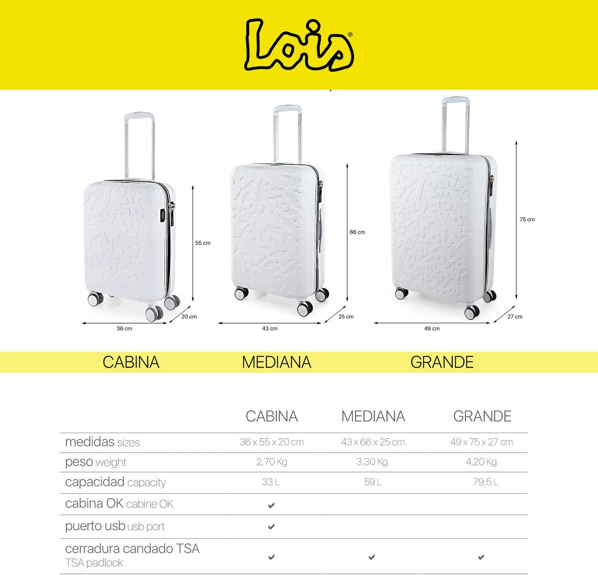 Lois - Valises. Lot de Valise Rigides 4 Roulettes - Valise Grande Taille, Valise soute Avion, Bagages pour Voyages.Ensemble Valise Voyage. Verrouillage à Combinaison 171100